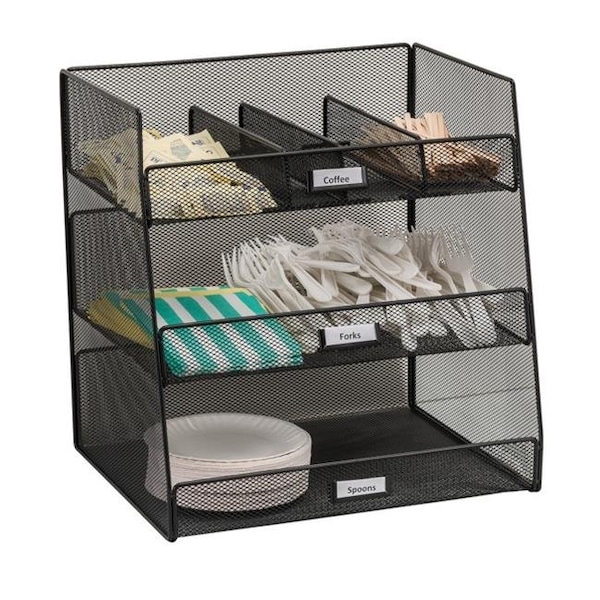 Roomfactory 15 x 14.62 x 11.75 in. Onyx Breakroom Organizers; 3 Compartments - Steel Mesh RO521303 - main